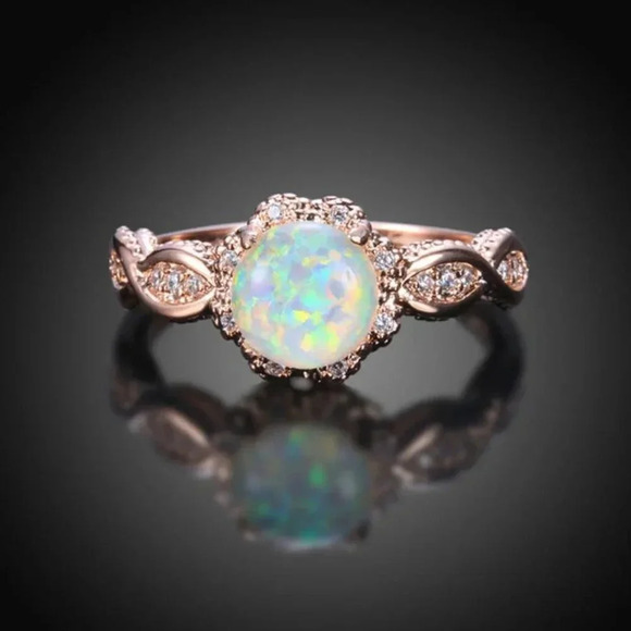 NEW Rose Gold Round Opal Diamond Halo Twist Ring - Picture 9 of 10